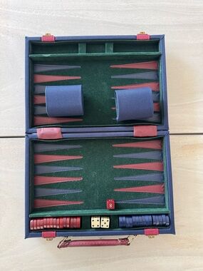 Vintage Classic Blue and Red Backgammon Travel Set -